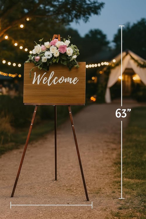 Conda 63" Wooden Tripod Easel - Adjustable A-Frame Display Stand for Weddings & Art, Foldable Design