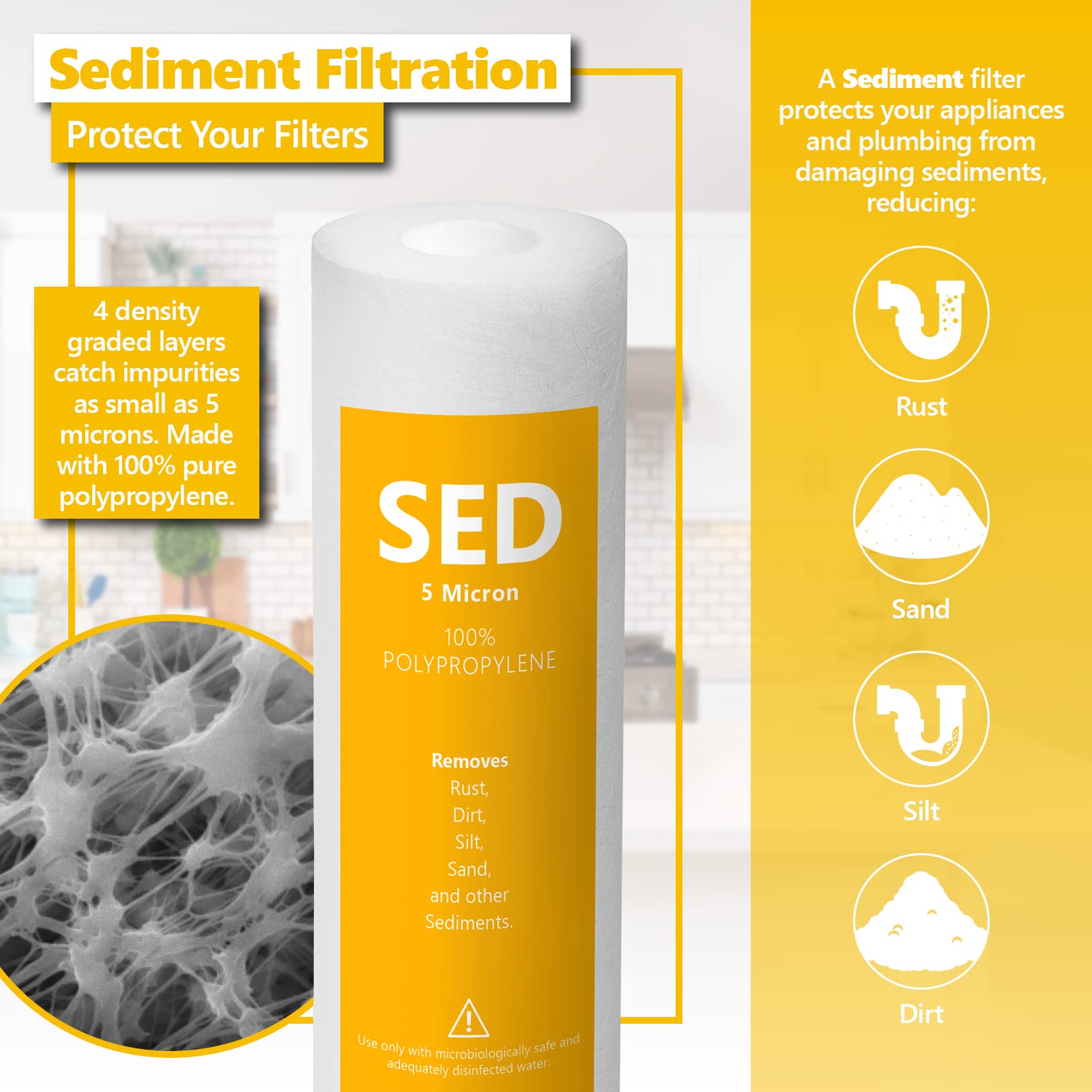 Express Water – 6 Month Deionization Reverse Osmosis System Replacement Filter Set – 6 Filters with 100 GPD RO Membrane – 10 inch Size Water Filters