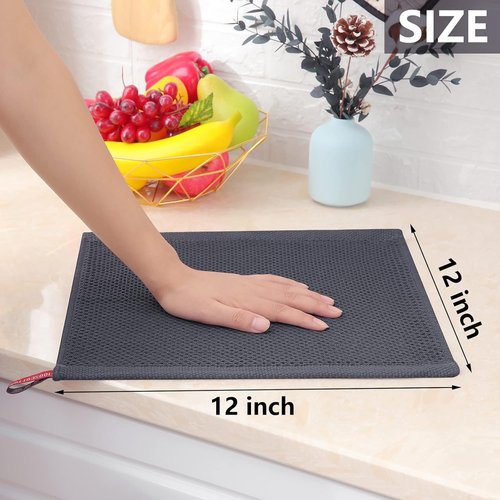 Homaxy 100% Cotton Waffle Weave Kitchen Dish Cloths - 6-Pack Dark Grey | Versatile Kitchen Towels