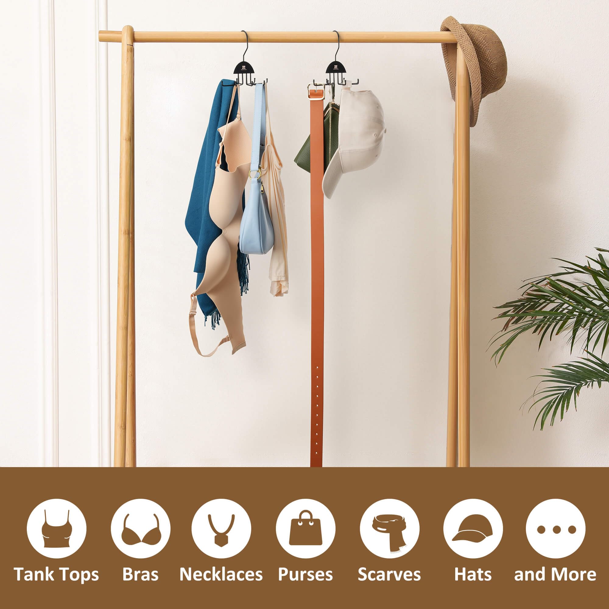 ZEDODIER 2 Pack Tie Hanger & Belt Organizer, Rotatable Tie Rack Space Saving Tie Holder with 16 Adjustable Hooks for Closet Organizers and Storage, Sturdy Belt & Tie Collection Storage, Black
