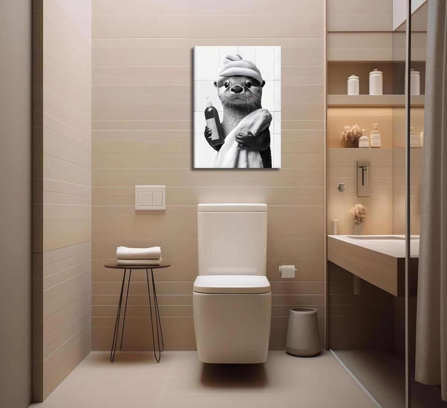 Otter Canvas Wall Art by Funny Bathroom - Cute Black and White Painting for Home Decor | 12x16in