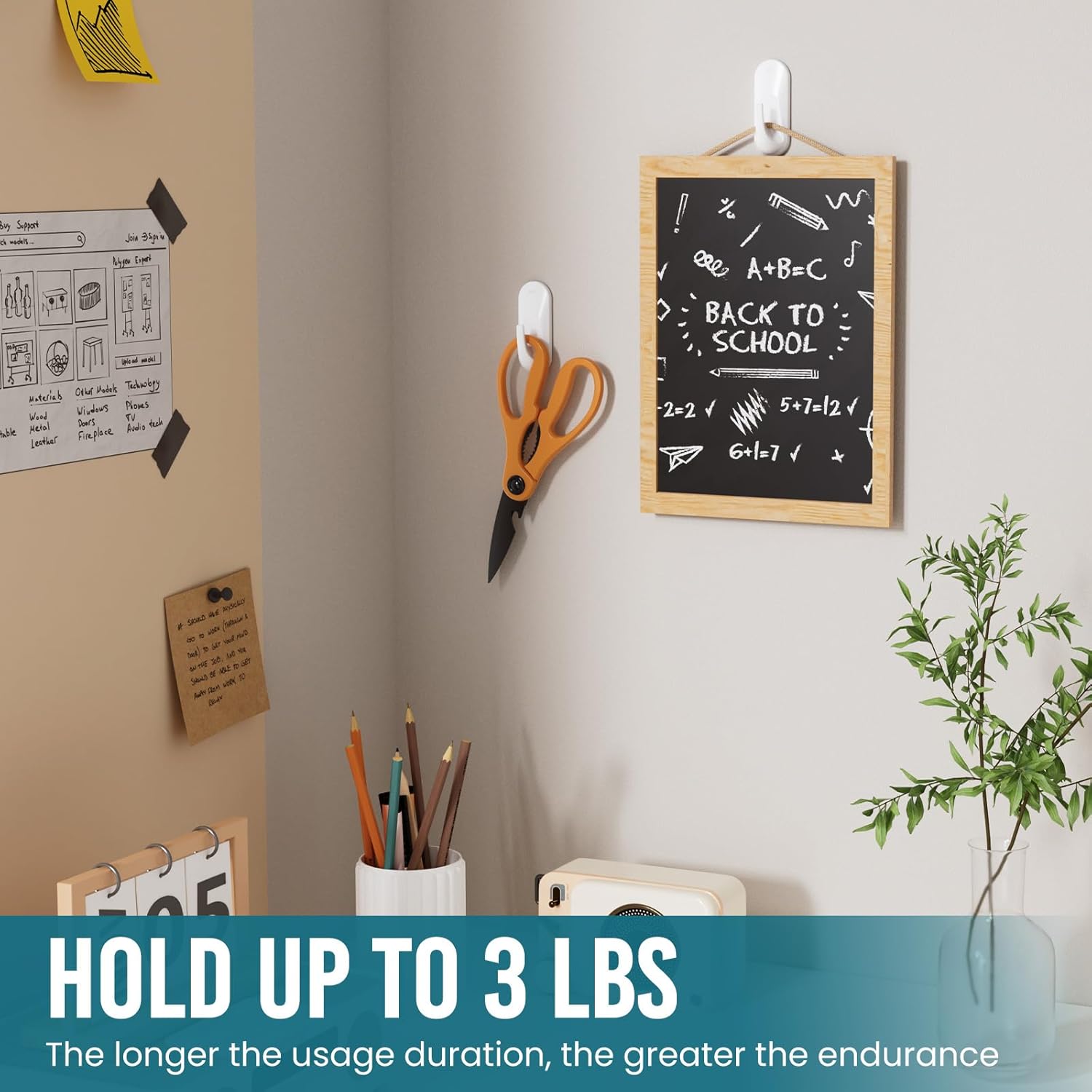 TAILI Heavy-Duty Hooks for Hanging | 6 Plastic Sticky Hooks with 8 Adhesive Strips - White, No Damage, Removable & Reusable
