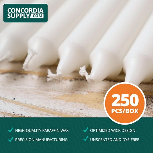 Concordia Supply Church Candles - Bulk White Vigil Candles for Memorial & Ceremony | 4.25" x 1/2", Box of 250