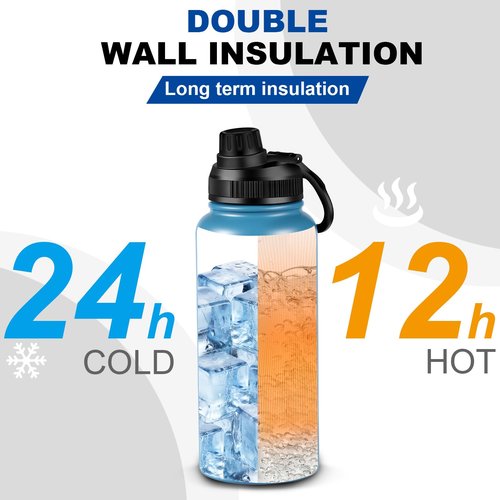 32 oz Insulated Water Bottle, Keep Cold 24H, Leak Proof Stainless Steel Water Bottle with Spout Lid
