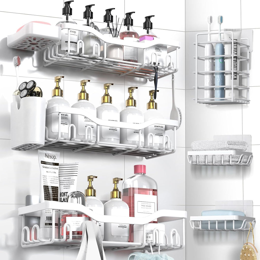 NESOMI Shower Caddy - Rustproof Stainless Steel Organizer with Large Capacity | 8-Pack No-Drill Storage Solutions