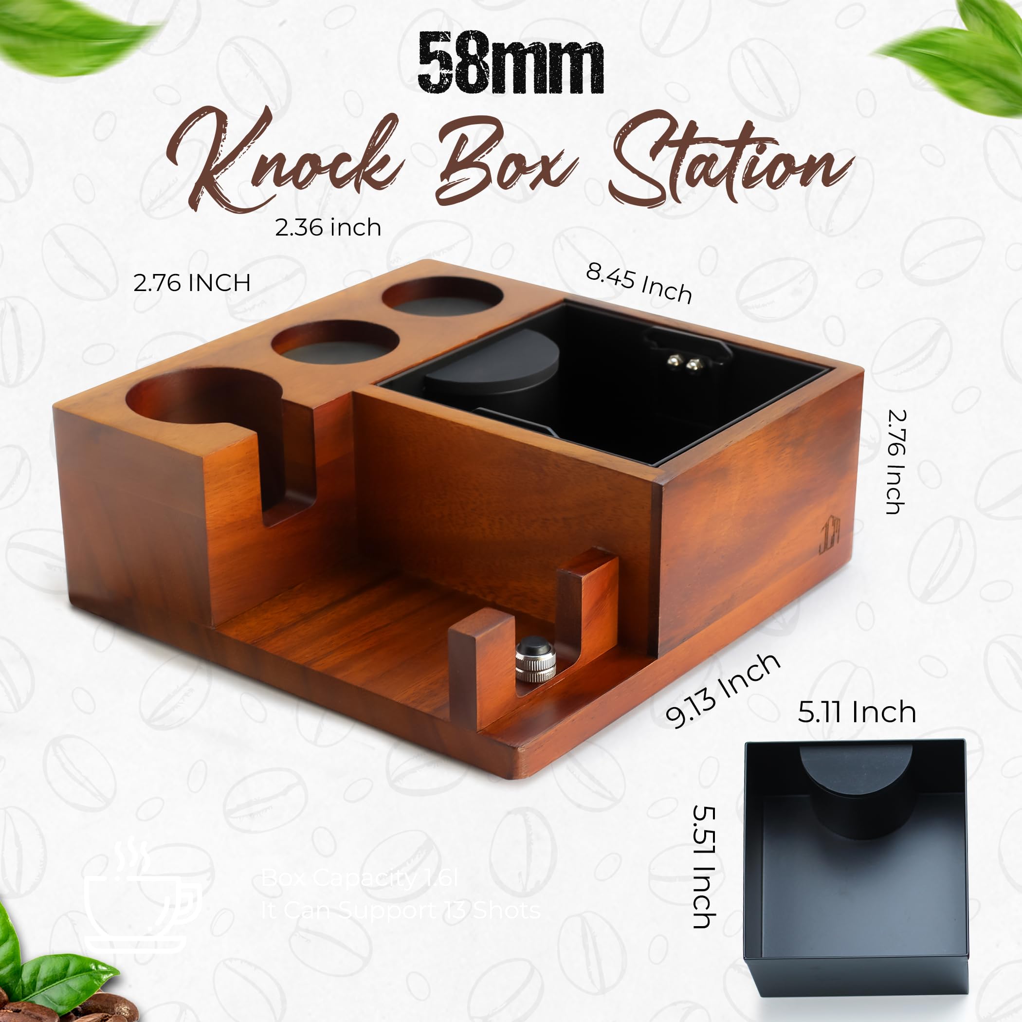 Espresso Knock Box & Tamping Station - Coffee Organizer Box for 51-54mm Tamper, Distributor, Portafilter Accessories - Includes Cleaning Brush