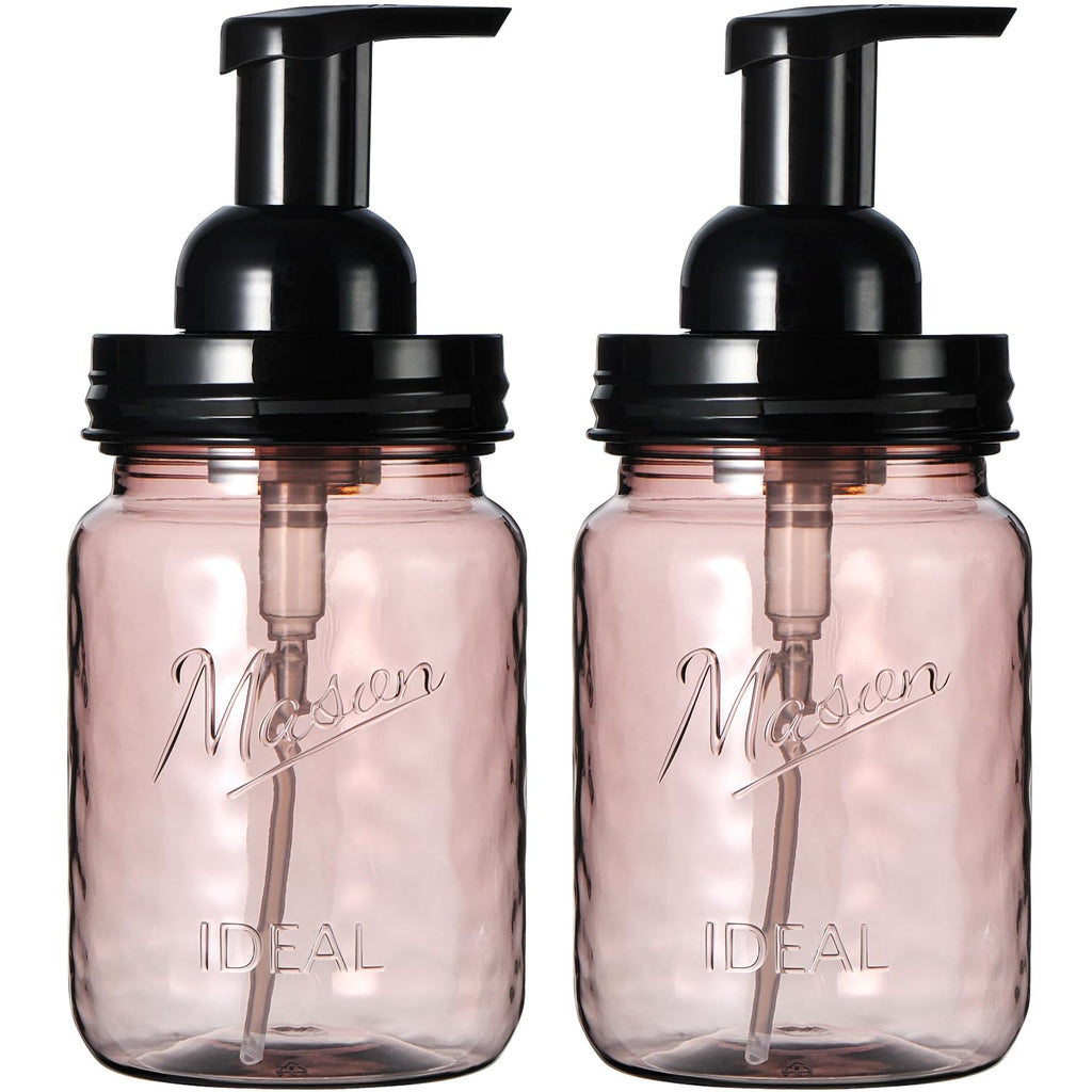 Amolliar Plastic Foaming Soap Dispenser with Pump Lid, 16Oz Refillable Foam Hand Soap Dispenser Set, Clear Dish Soap Bottles with Waterproof Lable for Farmhouse Kitchen Bathroom (2 Pack, Black)