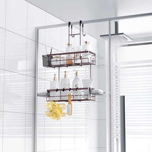 Aitatty Over The Door Shower Caddy - Rustproof Hanging Organizer for Easy Bathroom Storage | Bronze Finish