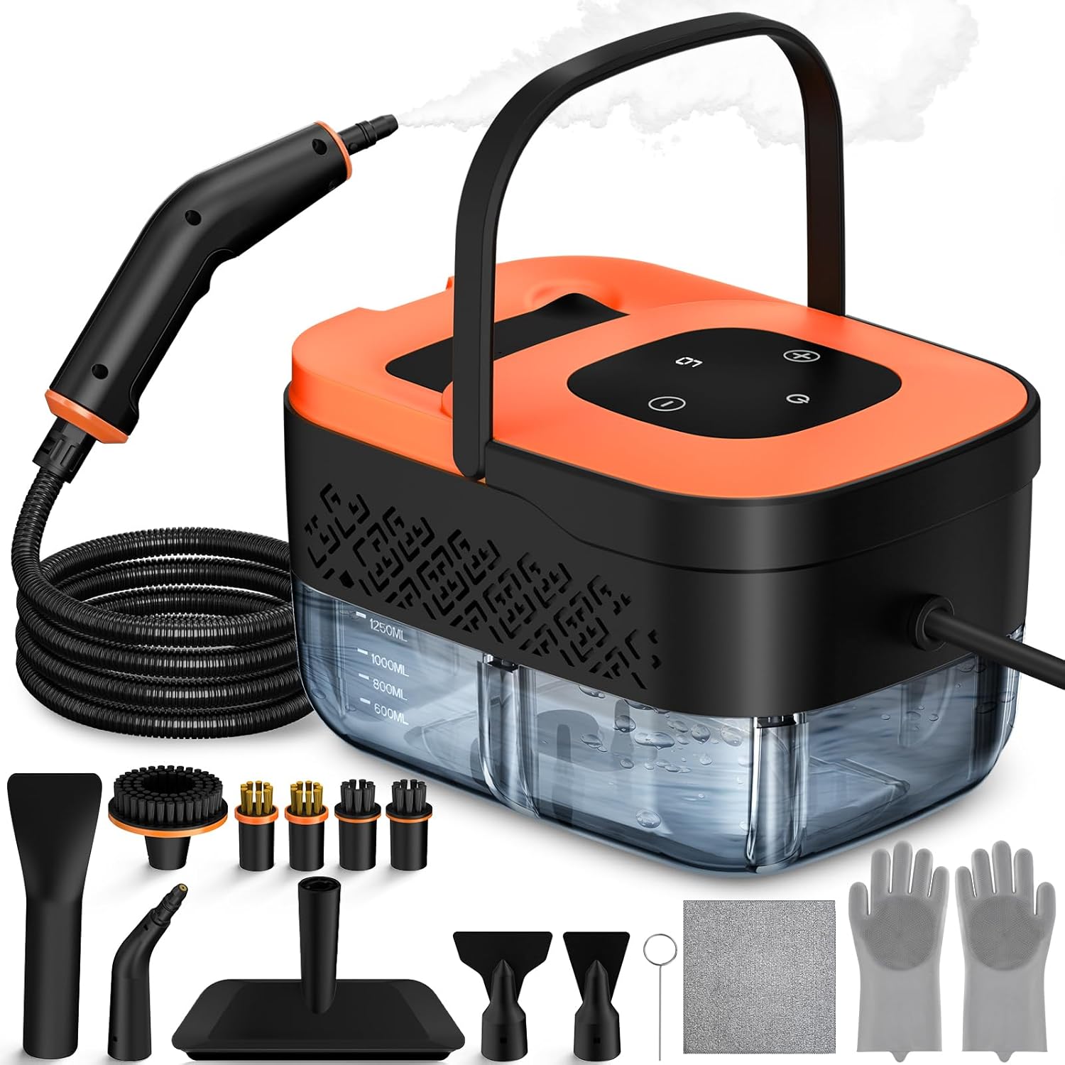 Skiennix Portable Steam Cleaner - 16-Piece Accessory Set | 6-Level Adjustable Heat, Fast 15s Heat-Up, Handheld for Home & Car Detailing - Orange