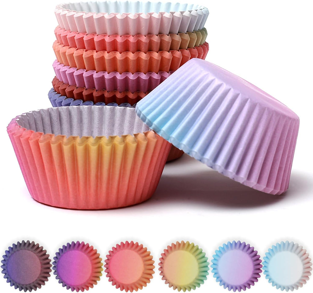 Qiqee Cupcake Liners - 300-Count Food Grade Baking Cups with Gradient Design | Perfect for Parties