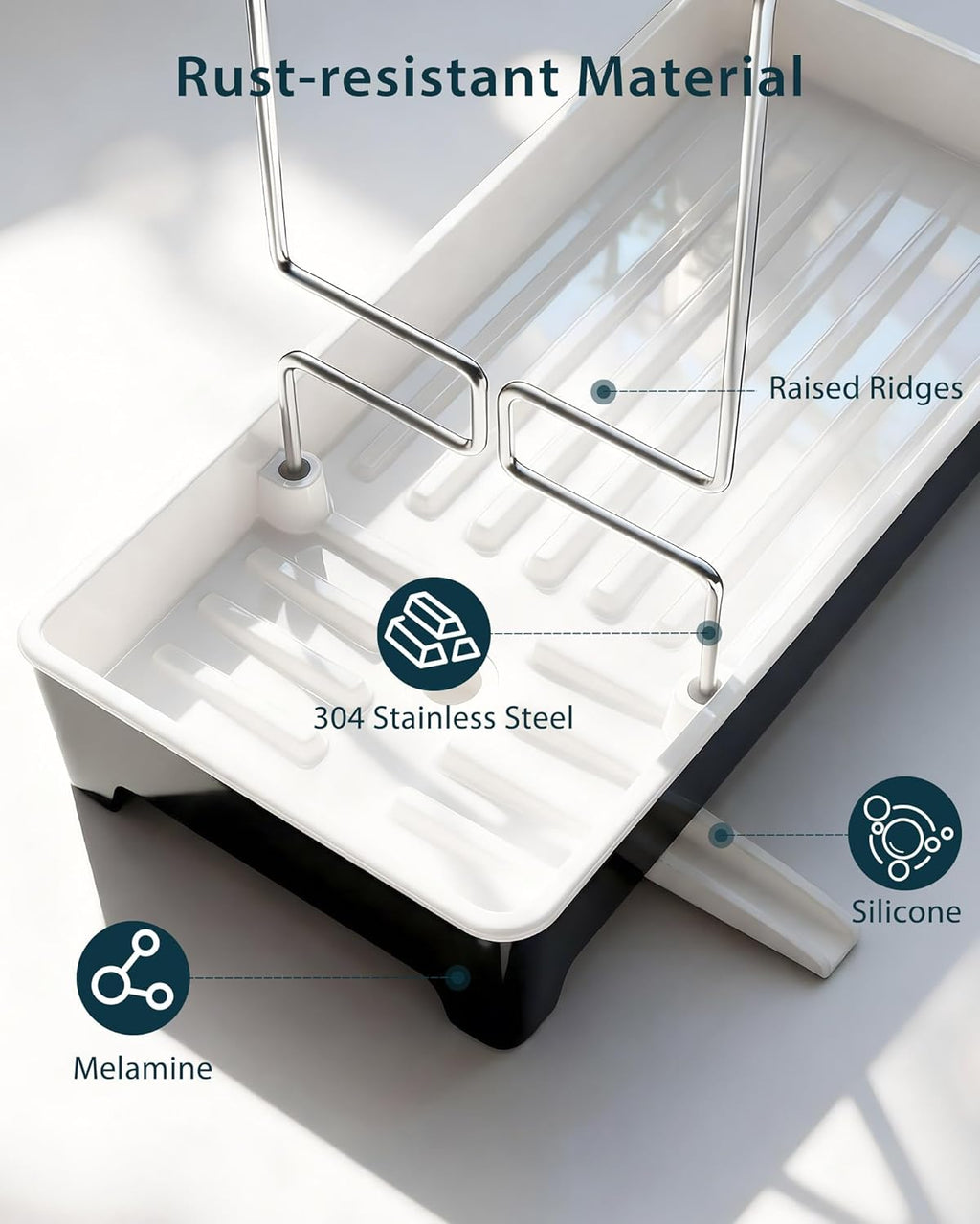 Minimalist Sink Caddy - Rustproof Kitchen Sponge Holder with 304 Stainless Steel Brush Rack | Large Black Design