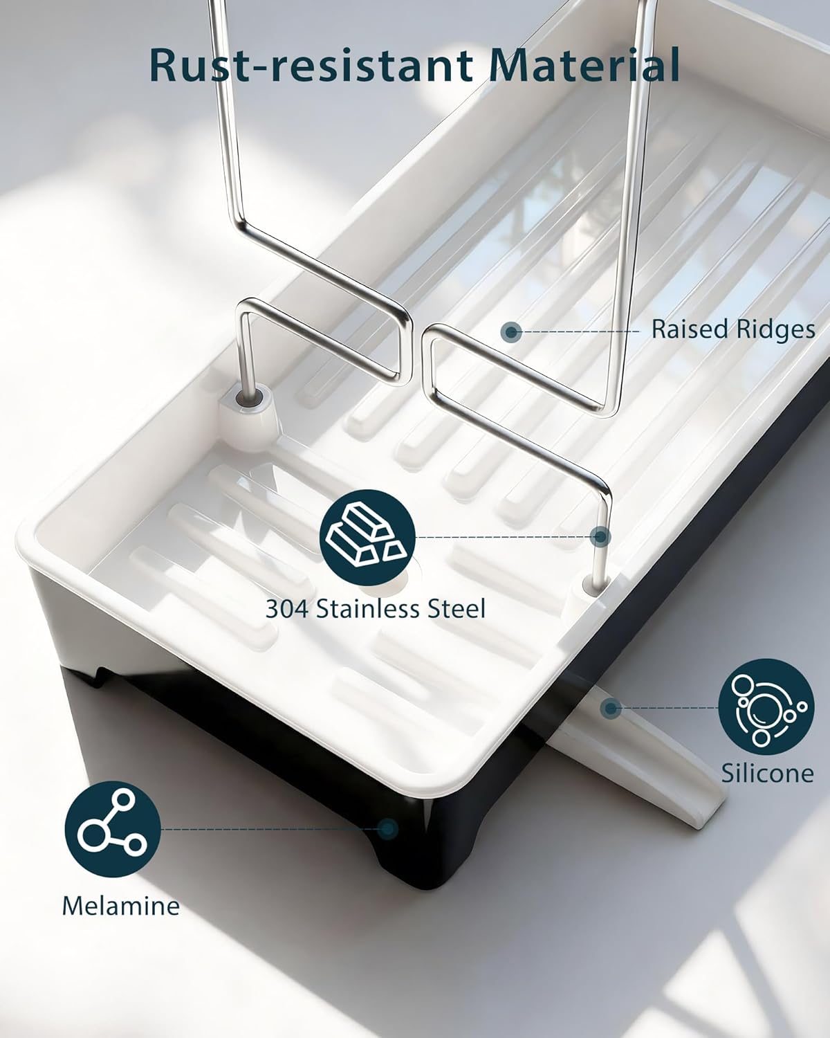 Minimalist Sink Caddy - Rustproof Kitchen Sponge Holder with 304 Stainless Steel Brush Rack | Large Black Design