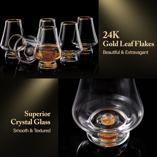 DUJUST Snifter Glasses Set of 6 (8oz), Crystal Whiskey Glasses with 24K Gold Leaf Flakes, Luxury Tasting Glasses for Brandy/Cognac/Bourbon/Tequila/Scotch, BPA-Free & Lead-Free