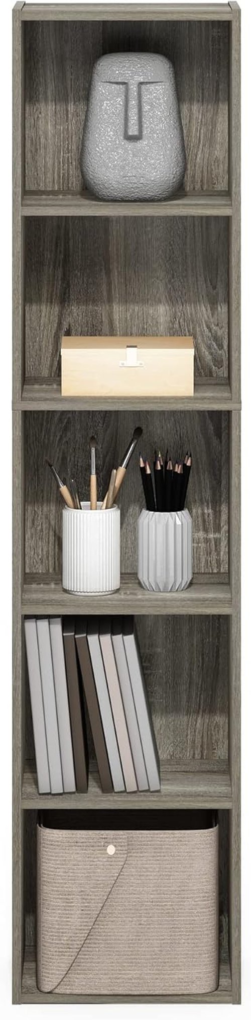Furinno PASIR 5-Tier Modern Bookshelf - Open Shelves Bookcase in French Oak | Easy Assembly for Living Room, Bedroom, Home Office