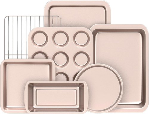 KITESSENSU Nonstick Baking Pans Set - 7-Piece Bakeware with Cake, Loaf, Muffin Pans & More | Gold Finish