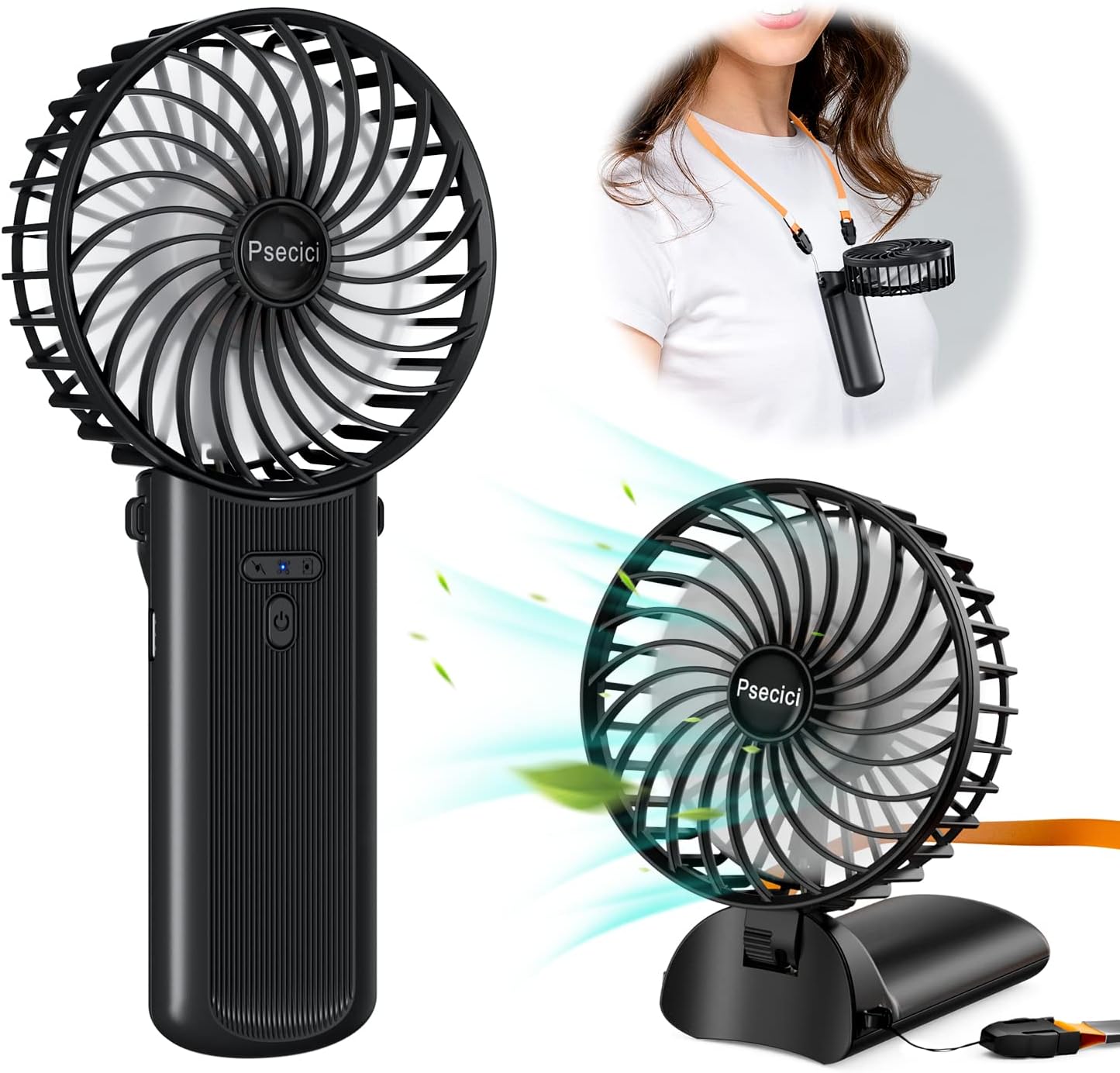 Psecici Mini Portable Handheld Fan - 4 Speed Levels | 180° Foldable Design for Travel & Office