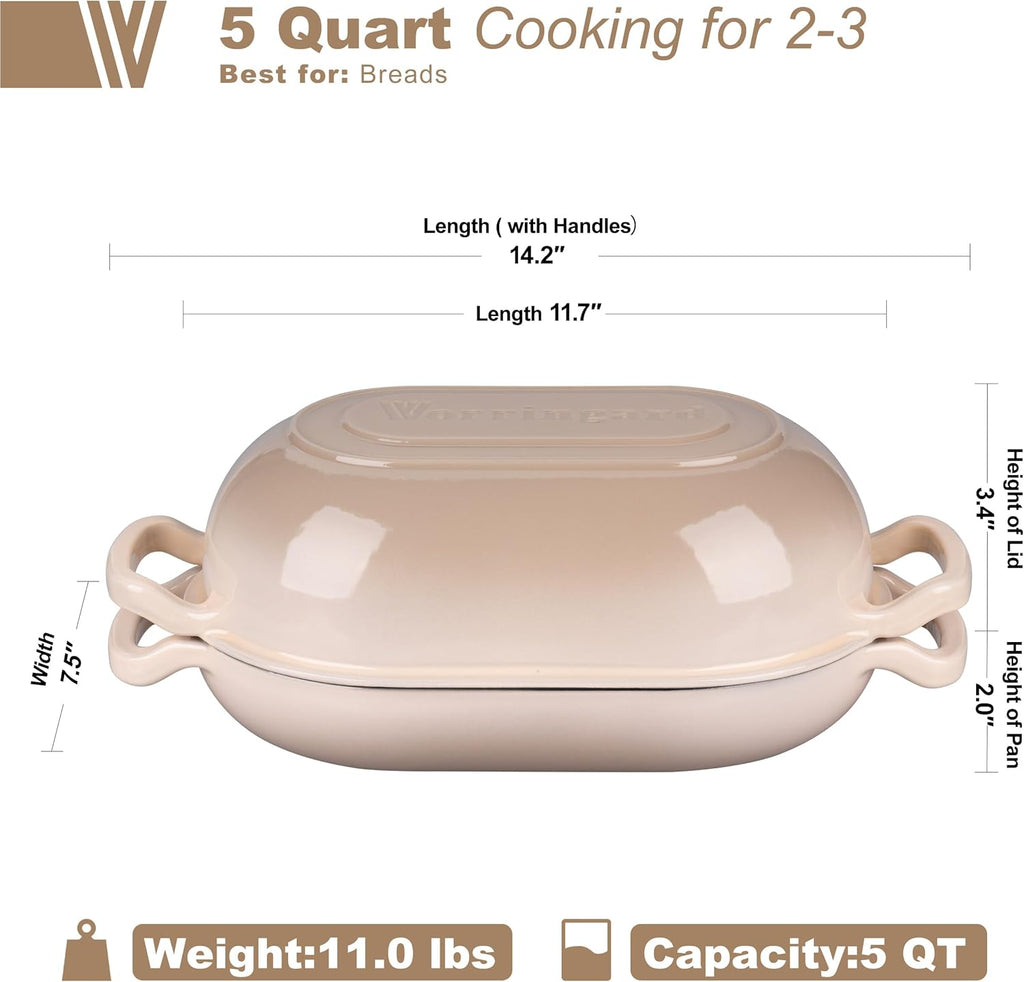 VORRINGARD Enameled Cast Iron Dutch Oven - 5QT Sourdough Bread Pan with Lid for Perfect Homemade Baking | Latte Color
