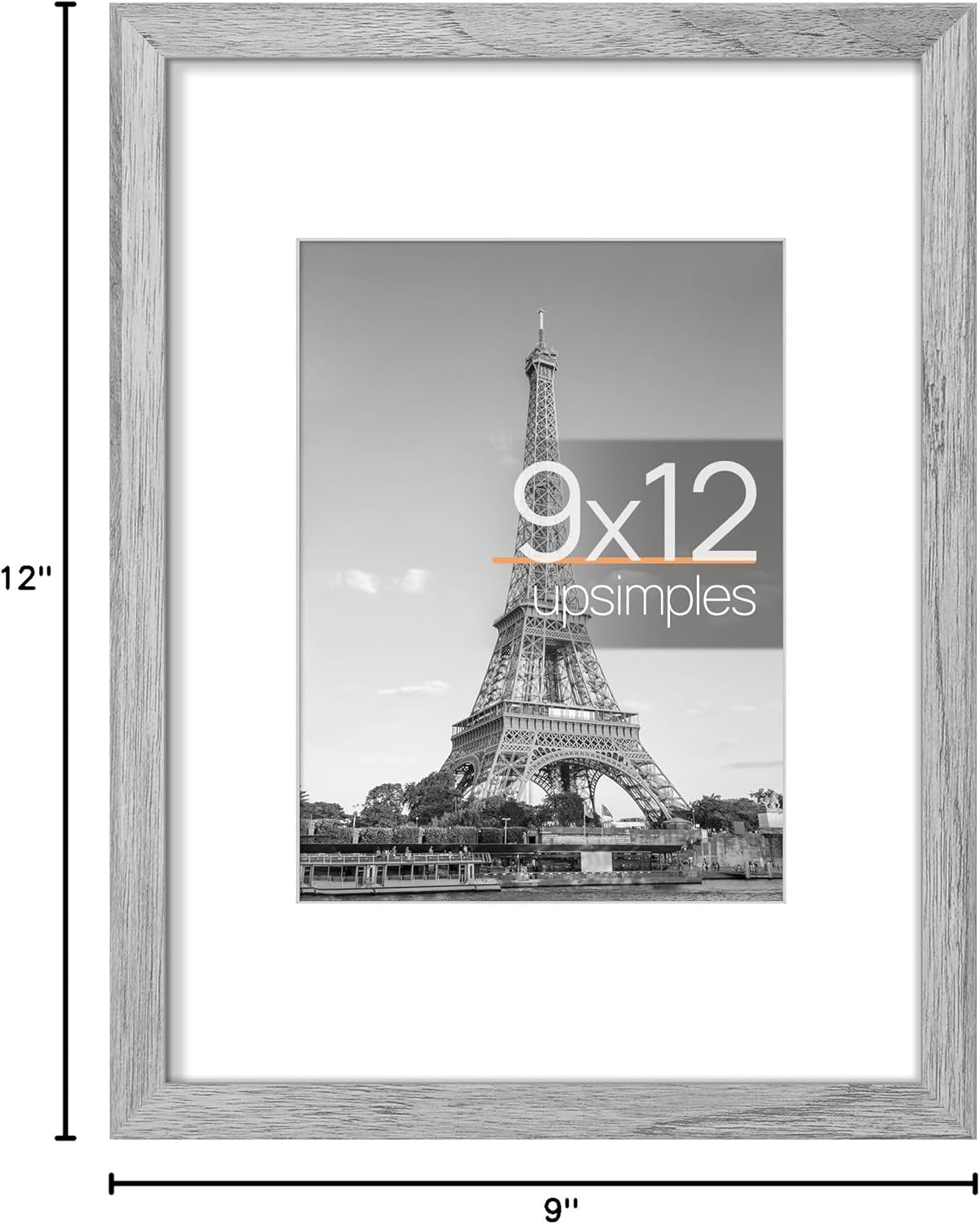 Upsimples 9x12 Picture Frame - Versatile Display for 6x8 Photos with Mat or 9x12 Without - Gray, 1 Pack