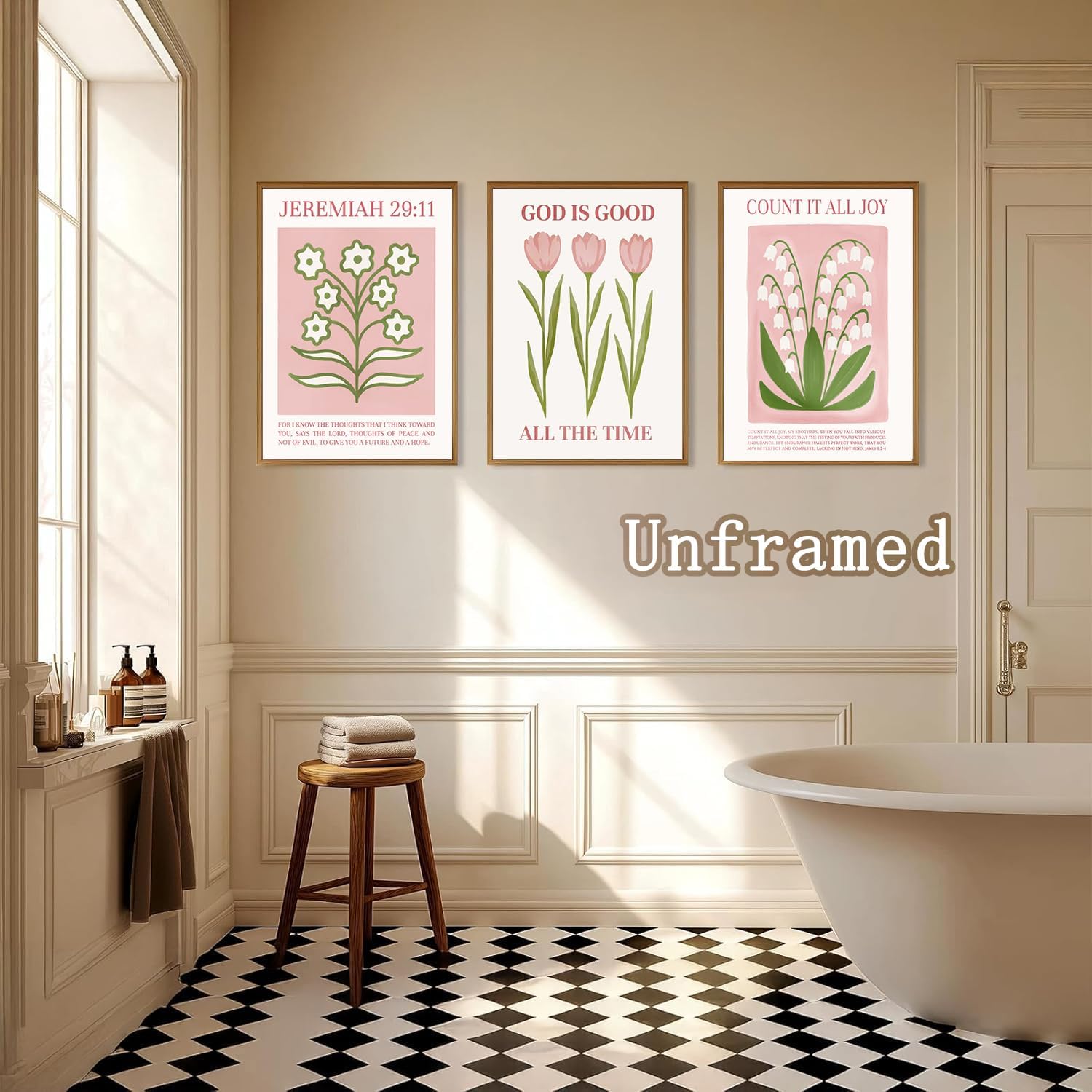Skiennix 6Pcs Pink Bible Verse Wall Art - Floral Scripture Quotes for Bedroom & Living Room | 8x10 Inch Unframed