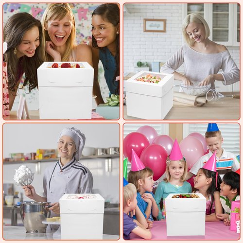 Mefleet 25pcs Tall Cake Boxes 12x12x12 Bakery Boxes for Tier Cakes with Window 12 Inch White Large Cardboard Bakery Take Out Carrier Containers with Lids for Wedding, Birthday, Party