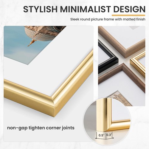 FLYJOE 9x12 Picture Frame, Display Pictures 6x8 with Mat or 9x12 Without Mat, Wall and Tabletop Display Photo Frame, Gold, 1 Pack