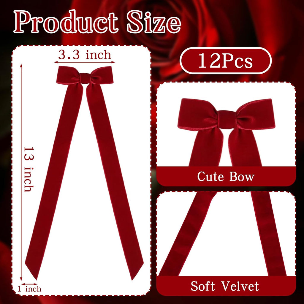 Regine Switzerland 12Pcs Red Velvet Christmas Candlestick Bows - 13 Inch Self-Adhesive Decor for Weddings & Parties