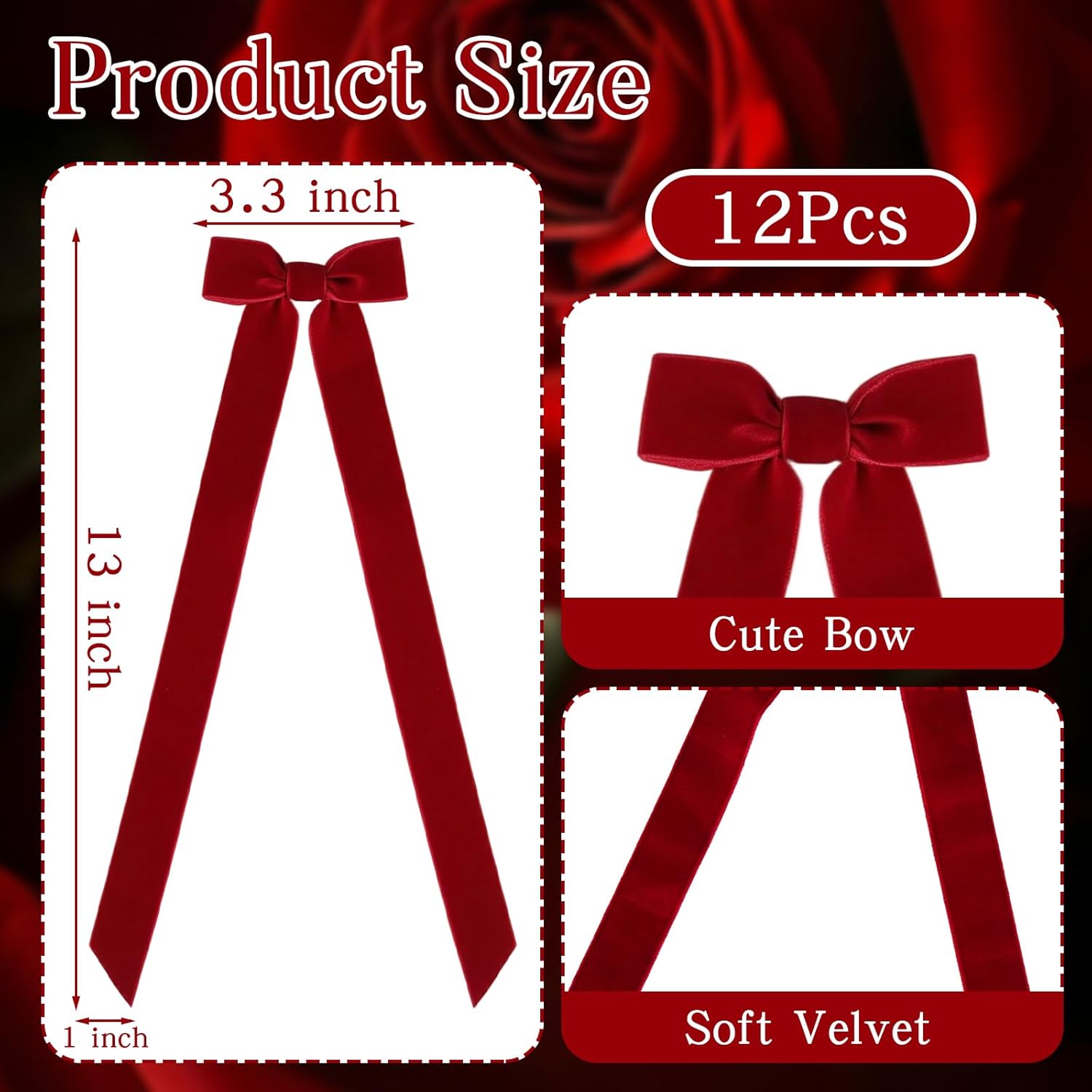 Regine Switzerland 12Pcs Red Velvet Christmas Candlestick Bows - 13 Inch Self-Adhesive Decor for Weddings & Parties