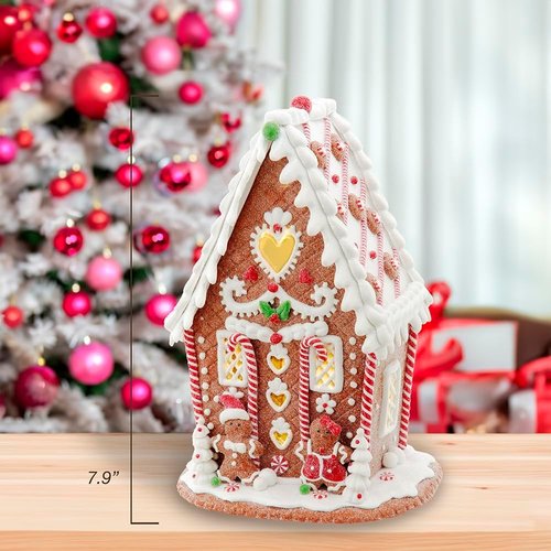 Kurt Adler LED Gingerbread House - 7.87-Inch Battery Operated Decor with Heart Design