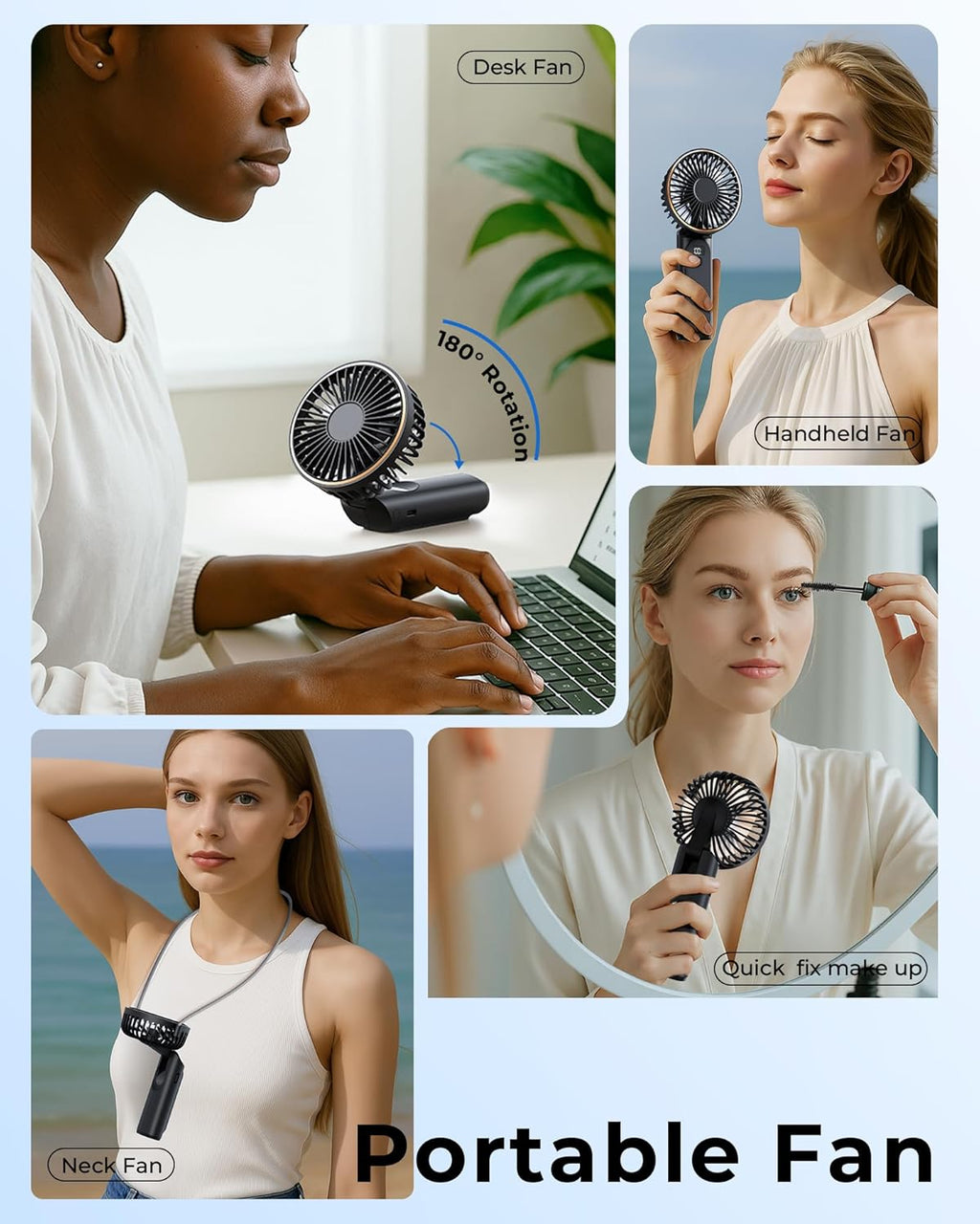 TUNISE Portable Handheld Fan - Rechargeable 4000mAh Battery | 180° Adjustable, 6 Speed, Quiet Design