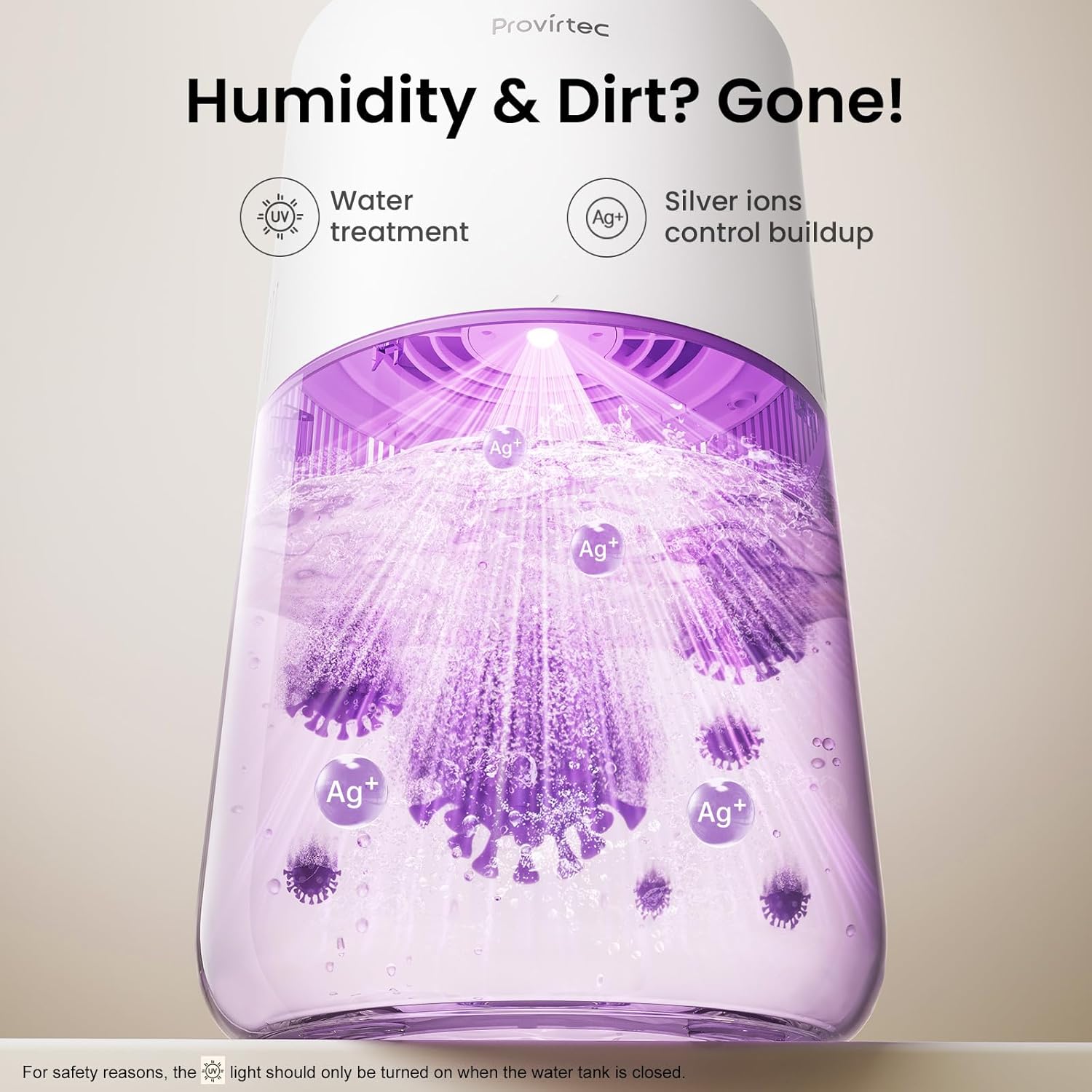 Provirtec MistFree Evaporative Humidifier - 3L Capacity, Auto Humidity Control, Night Light & Easy Clean Tank