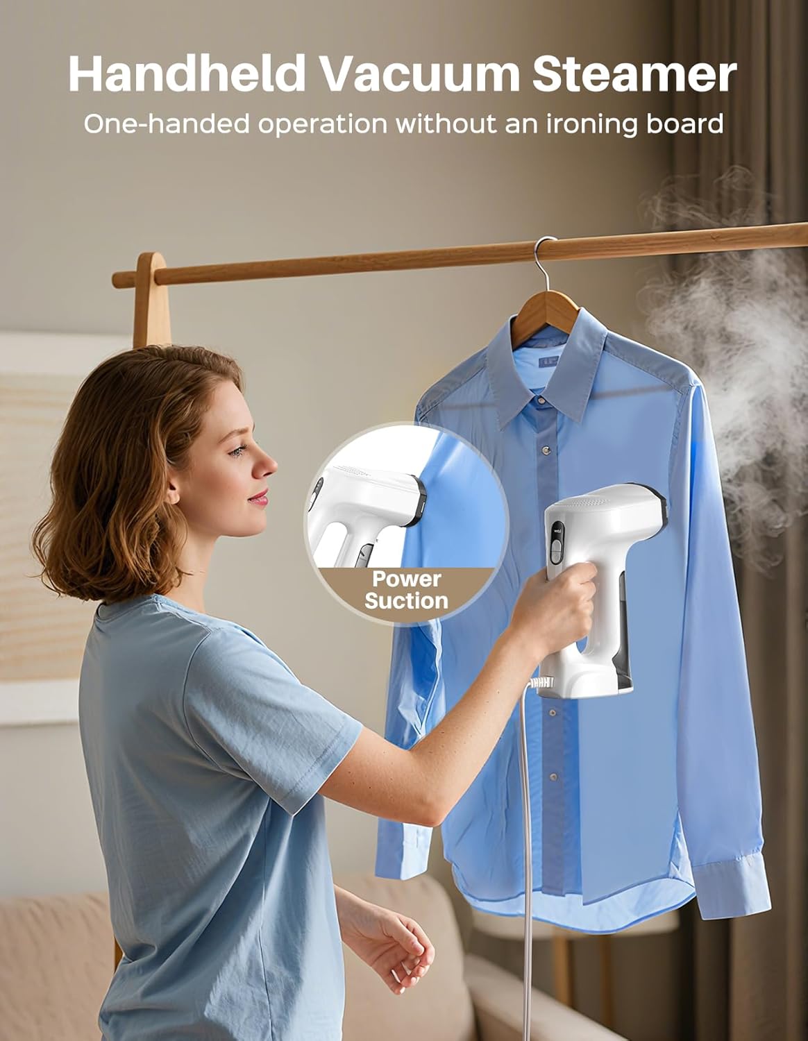 Sweepulire Handheld Clothes Steamer - 3500Pa Suction, 3 Modes, LED Display, 160ml Tank | Portable Travel Iron