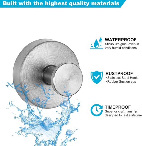 Brushed Silver Suction Cup Hooks by [Brand Name] - Durable Towel & Loofah Holders for Bathroom & Kitchen | 15 lbs Capacity (2 Pack)