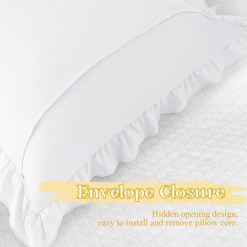 KKJIAF White Lumbar Pillow Cover - Soft Microfiber Ruffled Sham for Couch & Bed | 14x36 Inch