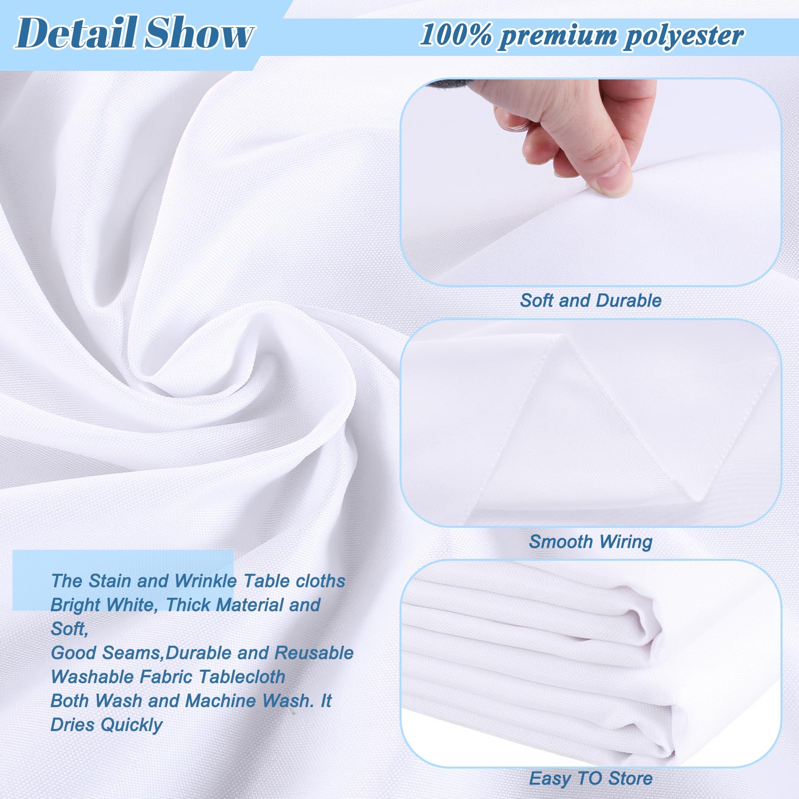 Kesfey 6 Packs White Polyester Table Cloths 90 x132 inch Rectangle High Density Tablecloth Fabric Tablecover for 6 Foot Tables Wrinkle Resistant Washable Table Cloth for Wedding Celebration Buffet