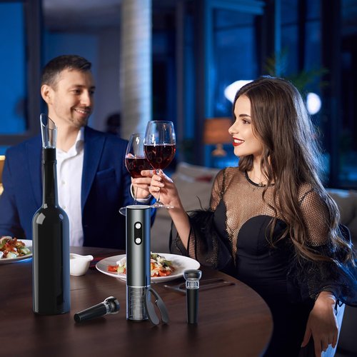Newise Rechargeable Electric Wine Opener Gift Set: Wine Opener, Aerator, Vacuum Stoppers & Foil Cutter - Wine Lovers Gifts for Women Men, Mom