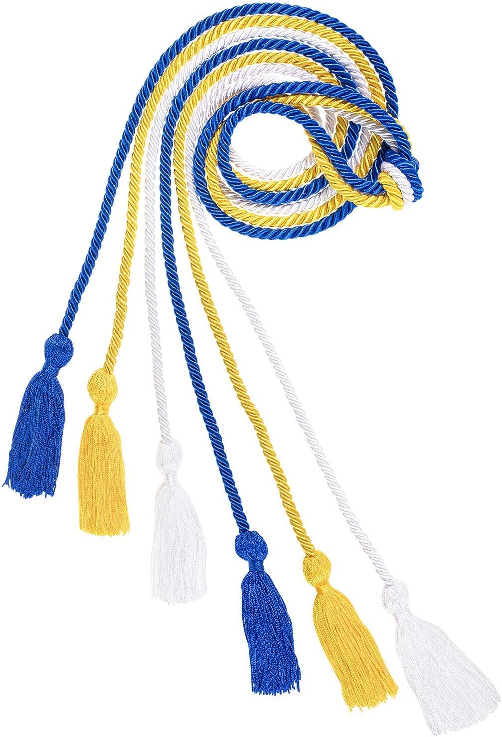 Whaline Graduation Honor Cords - Royal Blue, Gold & White Tassel - 67.7 Inch Rayon Braided Ropes | 3 Pcs Set