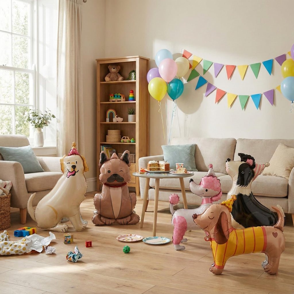 8 PCS Large 3D Standing Dog Balloons (32–40 in) – Puppy Foil Balloons for Dog Birthday Party & Pet Theme Baby Shower, Includes Dogs, Bone & Paw