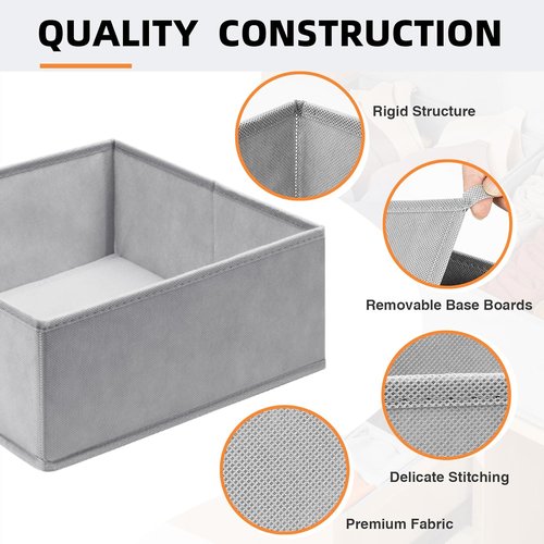 Criusia Drawer Organizers - 15 Pack Foldable Fabric Storage Bins for Baby Clothes & Adult Socks | Grey