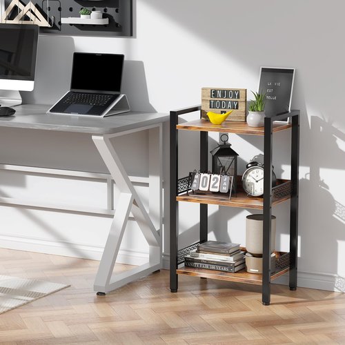 Tensirock 3-Tier Book Shelf, Bookcase with a Back Panel, Storage Shelves for Bedroom, Living Room & Home Storage (Brown Black)