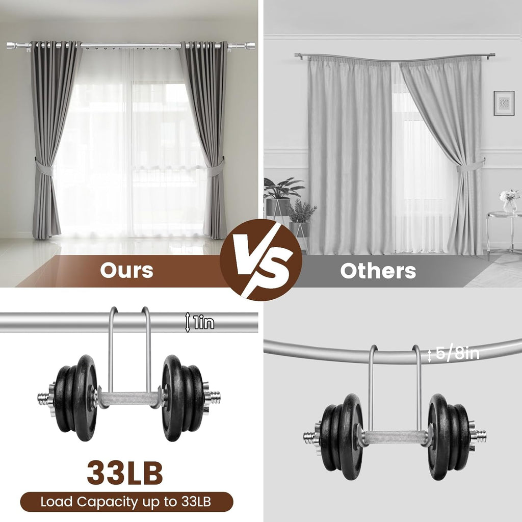 Silver Curtain Rod by [Brand Name] - Heavy Duty Adjustable Telescopic Design | Fits 30-54 Inch Windows