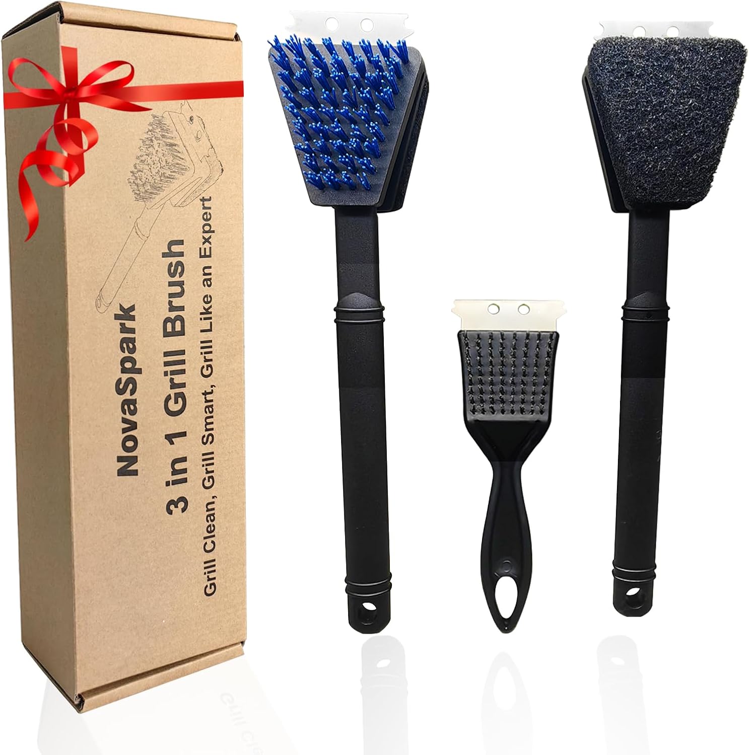 Skiennix Nylon Grill Brush - Safe Bristle-Free BBQ Cleaning Kit | 3-Piece Set for Outdoor Grills