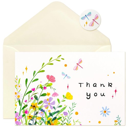 iinut 32 Floral Thank You Cards with Envelopes, 4x6 Inch Blank Cards with Vibrant Designs, Note Cards made from 300gsm Cardstock, Blank Notes for Graduation, Anniversaries, Baby Showers