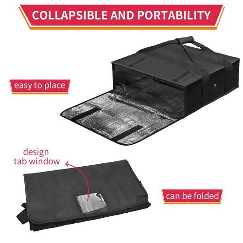 BOHEMIABY Pizza Bags for Large Pizza Warmer Bag, 20 X 20 in Food Carrier Insulated Bag, Reusable pizza bag with Label Window, Water Proof with Double Handle Black