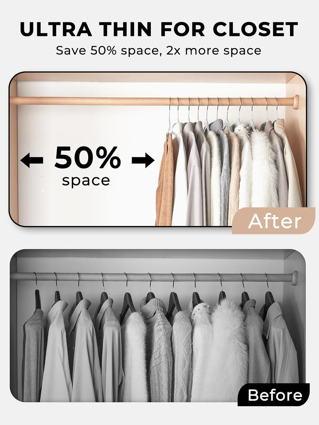 SMARTOR Plastic Hangers 50 Pack - Heavy-Duty, Space-Saving Slim Hangers | Durable & Lightweight - White