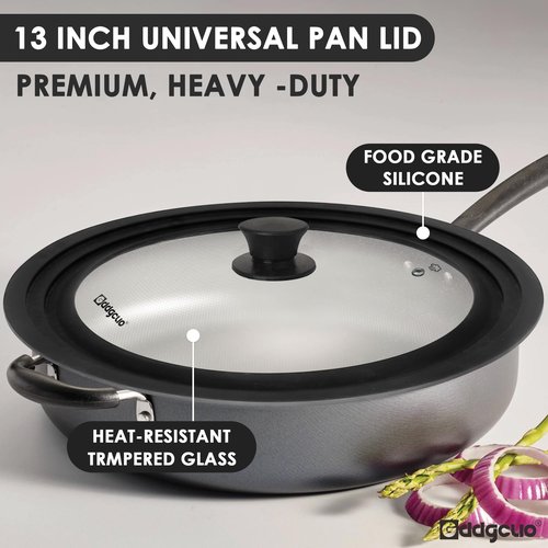 GDDGCUO Universal Pan Lids, Silicone Pot lids for Pots, Pans & Skillets - Fits 11", 12" & 13" Diameter Cookware, Replacement Frying Pan lid, Dishwasher Safe (Black)