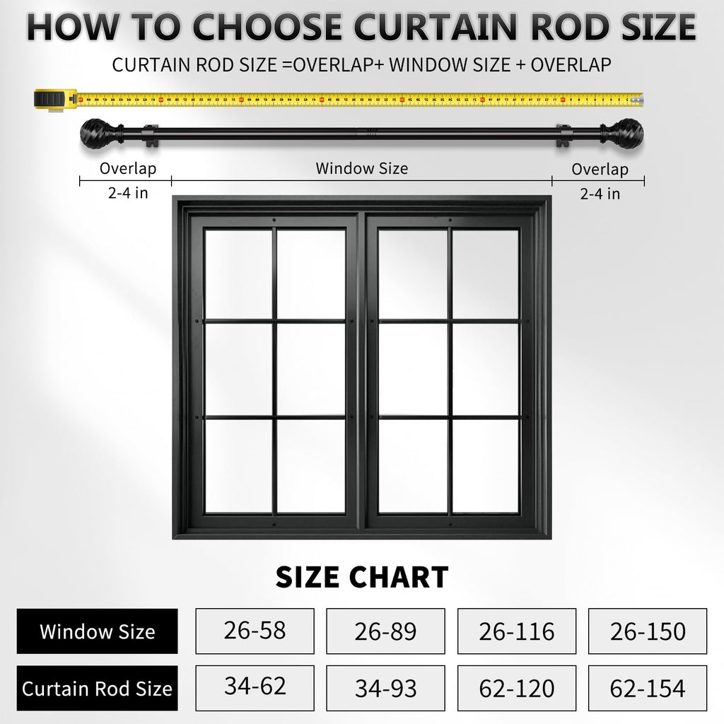 Curtain Rod for Sliding Glass Door, 34-93 Inch Adjustable 1 Inch Heavy Duty Drapery Rod, Window Treatment Rod for Bedroom, Living Room and Indoor Outdoor Use, Matte Black