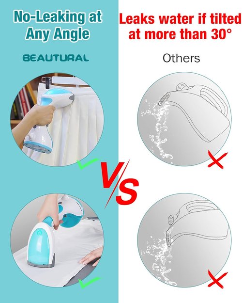 Beautural Steamer for Clothes - Portable Handheld Wrinkle Remover with Fast 30-Second Heat-Up | Large Detachable Water Tank