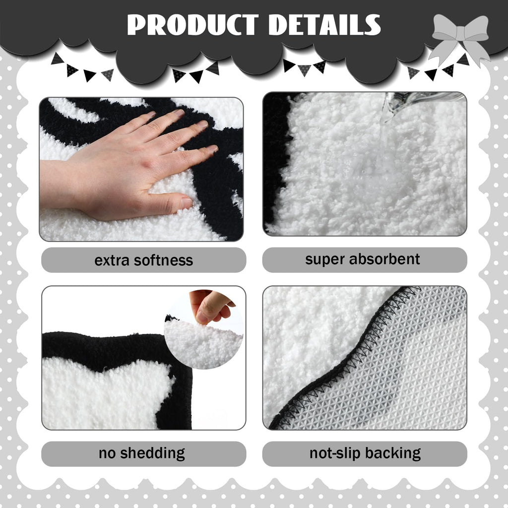 Tinideya Black Bow Bathroom Rug 16" x 24" Scalloped Bow Bath Mat Non Slip Cute Coquette Aesthetic Carpet Preppy Room Decor Microfiber Absorbent Mat for Mother's Day Bathtub Shower Bedroom Gift