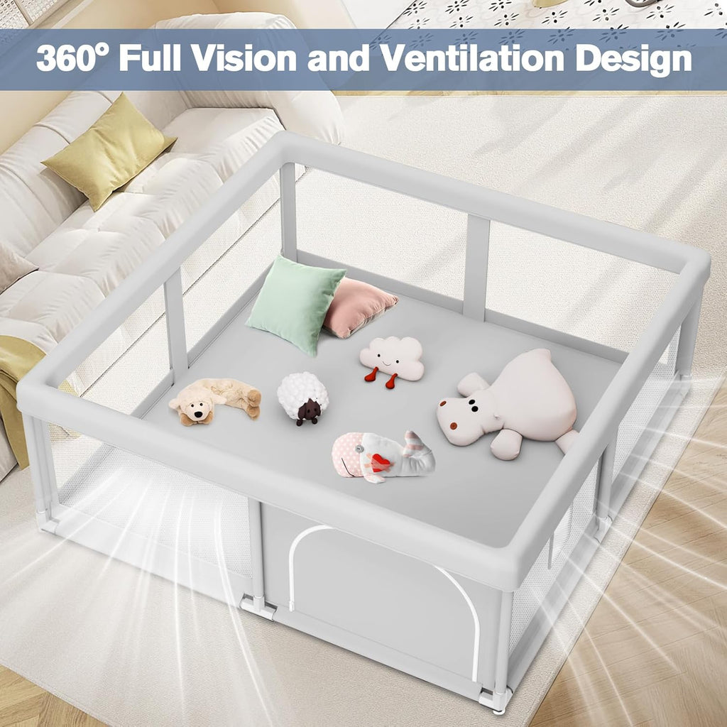 Skiennix Baby Playpen - Sturdy Safety Play Yard for Indoor & Outdoor Use | 50 x 50 Inch Soft Mesh Fence