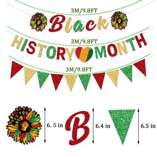 FHGG Glitter Black History Month Decorations Banner Supplies African American Banner Party Garland Decoration African BHM Worthwhile Commemoration Festival Holiday Afro Sign Party Supplies Decorations